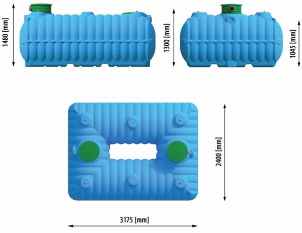 Zbiornik na wodę deszczową 7000l BOLT - WYMIARY